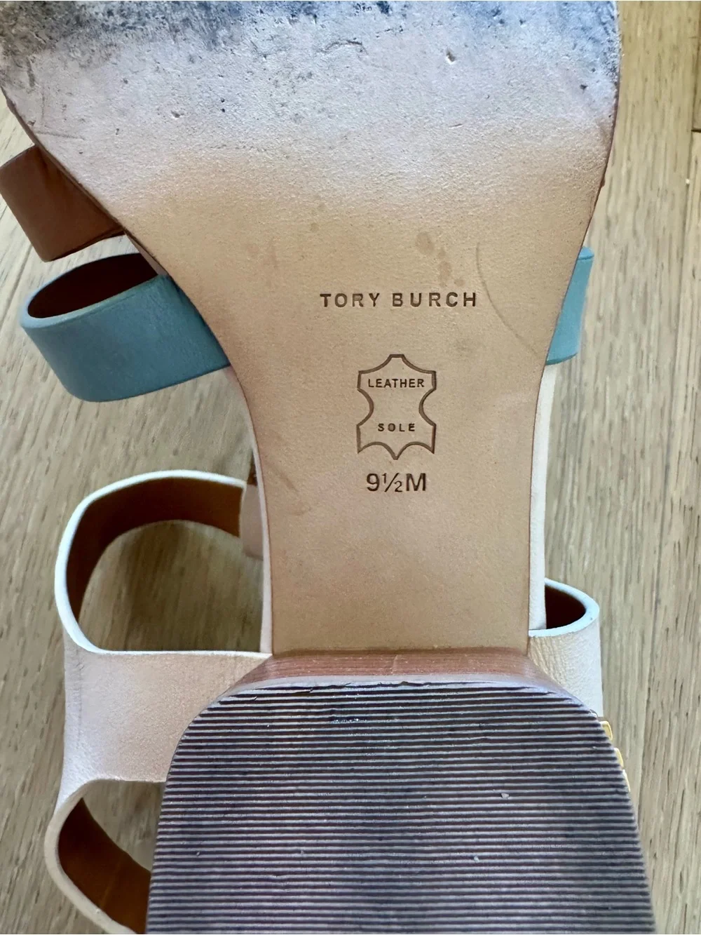 Tory Burch Multicolor Fisherman Block Heel Sandal - White, Light Blue & Brown